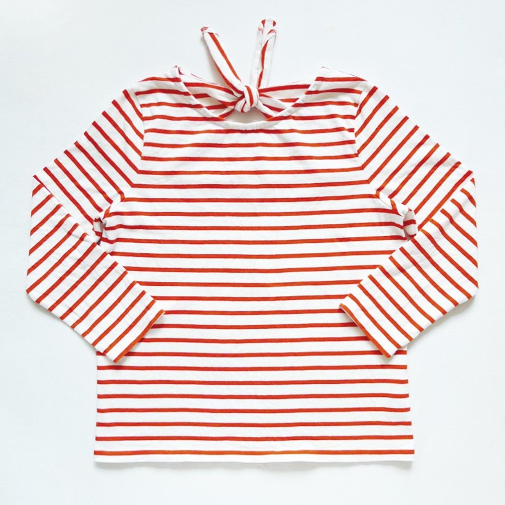NEW WITH TAG J.CREW Orange & White Striped 3/4 Sleeve Tie Back Top/Shirt Small